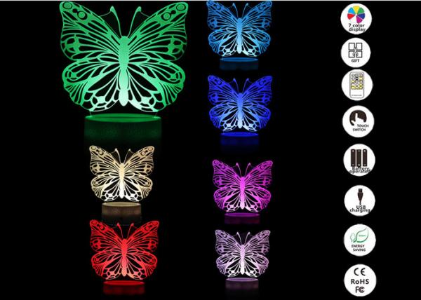 Butterfly Kids 3D LED Illusion Lamps Remote Control Timer White ABS Base