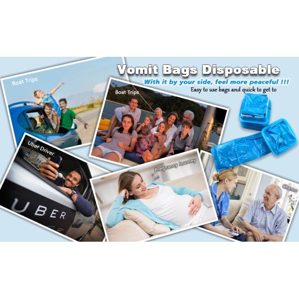 Emesis Bag, Disposable Vomit Bags, Aircraft & Car Sickness Bag, Nausea Bags For Travel Motion Sickness (Blue)
