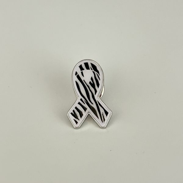 Zebra Pattern Awareness Ribbon Enamel Pin – Medical Condition Advocacy Brooch for Backpacks