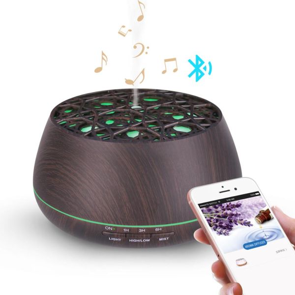 400ml Electric Ultrasonic Aroma Diffuser Home Office Music Wooden Essential Oil Air Freshener with Built-in Speaker
