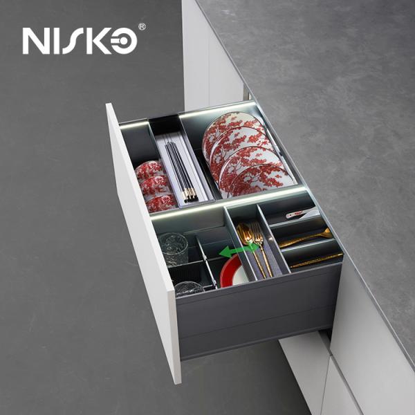 Organizador de cajones de cocina de 3 niveles con bandejas deslizantes ajustables