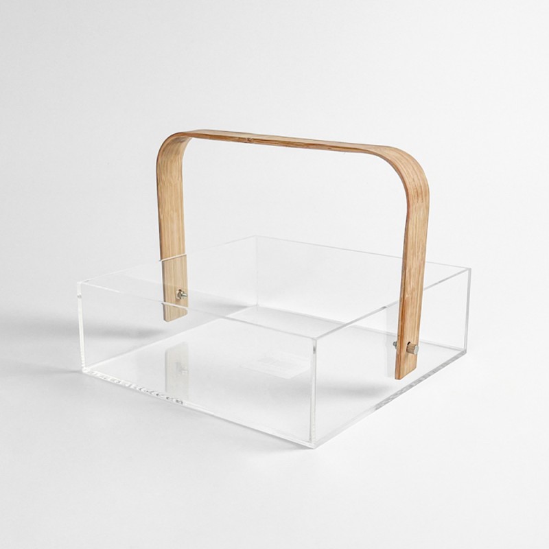 Custom Rectangle Storage Box with Transparent Acrylic Bamboo Handle Modern Design Creative Wood Compartments