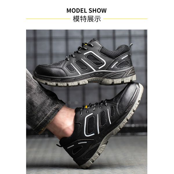 Zapatos de trabajo antiestáticos Microfibra + Tejido volador Zapatos de trabajo Suela de PU Zapatos de seguridad industrial Entresuela de Kevlar Anti-perforación Puntera de acero Anti-aplastamiento