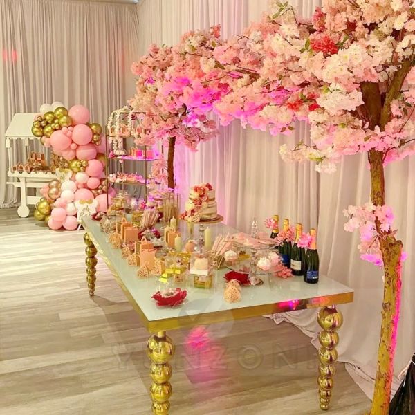 Modern Luxury Rectangle Wedding and Dining Table with Stainless Steel Balls Legs for Hotels and Halls
