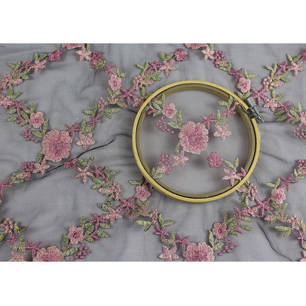 Вышитый стиль цветка цветения персика пинка ткани шнурка Тюль Мулти покрашенный флористический