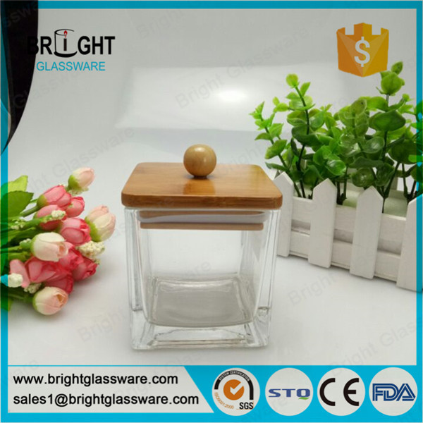fancy square jar with lid, glass jar with bamboo lid and silicone ring