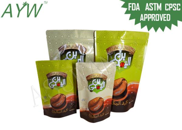 Reusable Clear Stand Up Zipper Pouch , Roasted Coffee Bean Packing Bag With Tear Notch