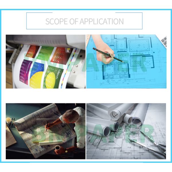 80 gr Papel azul en rollo de fondo blanco para CAD Diseño de ingeniería 880 mm X 150m 3'' núcleo