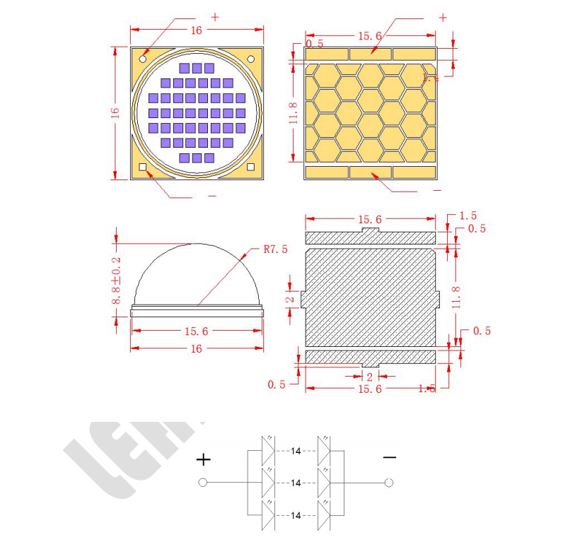 СИД R15MM 100W УЛЬТРАФИОЛЕТОВОЕ откалывает объектив стекла кварца СИД наивысшей мощности 2100mA УЛЬТРАФИОЛЕТОВЫЙ