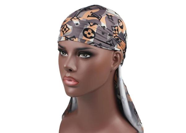 Grey Camo LV Silk Silky Satin Designer Durag  Supplier Bulk Wholesale