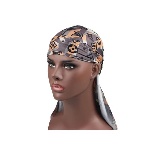 Grey Camo LV Silk Silky Satin Designer Durag Supplier Bulk Wholesale