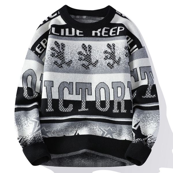 Custom Logo Jacquard Knit Men's Sweater in Oversize Casual Style for Winter Comfort