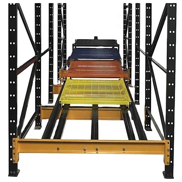 Warehouse Storage Steel Push Back Racking System Inclined Rail Safety Design