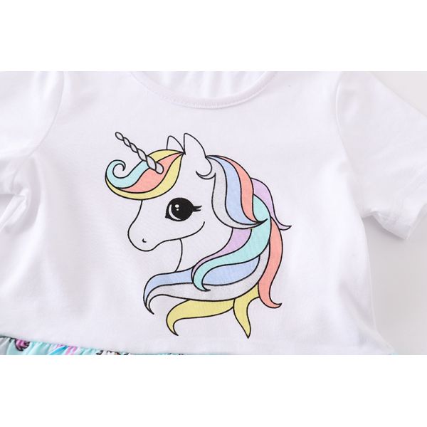 Summer Children's Clothing Cotton Fabric Dresses with Unicorn Printing Custom Wholesale Middle and Big Kids
