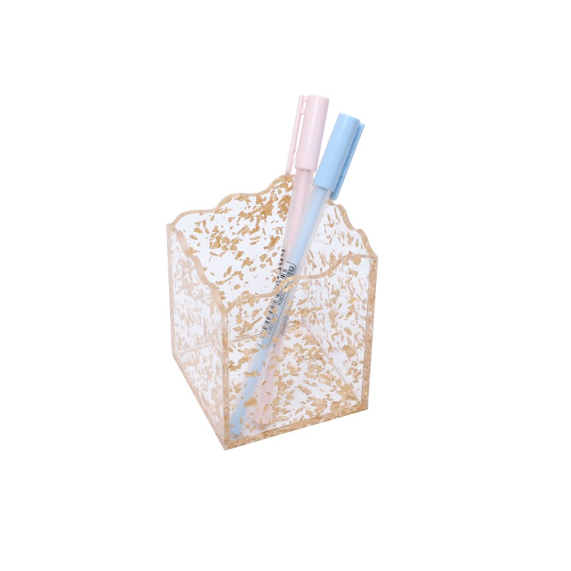 Luxury Gold Foil Glitter Acrylic Organizer Customizable Makeup Stationery Holder Chic New Desktop Storage Box for Vanity Office