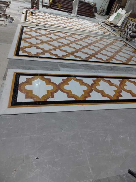 White and Yellow Marble Water Jet Carpet in Modern Design Style for Living Room Villa
