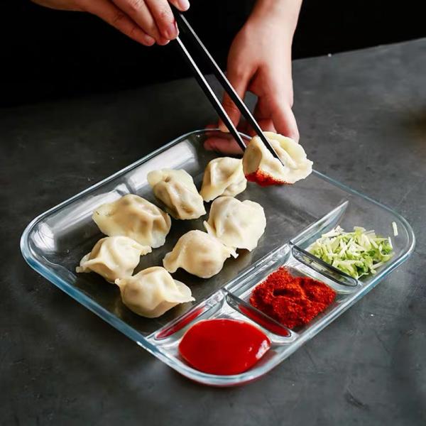 9 Inch 10 Inch Tempered Glass Dessert Plates Square Shaped Dinner Plate with Dividers