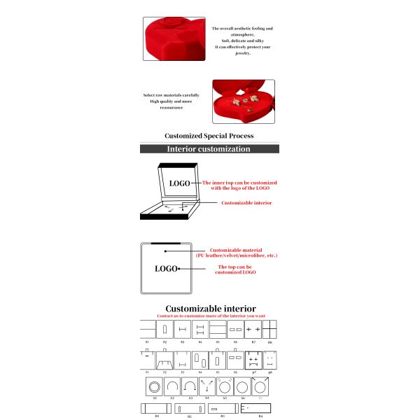 Velvet Jewelry Box for Red Love Ring Necklace and Stud Earrings Set Custom Packaging