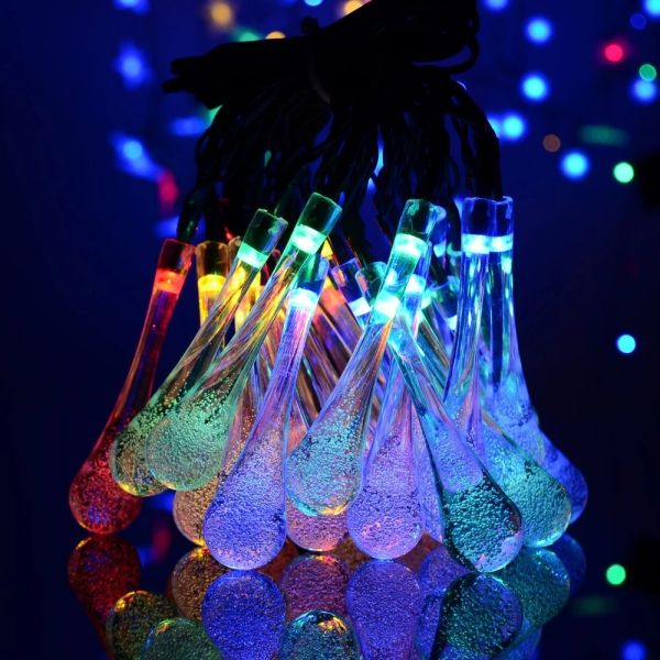 Multiple Colors Solar LED String Lights LED Water Drop Fairy Light 4.5V 24lm/w WX-SDD-003