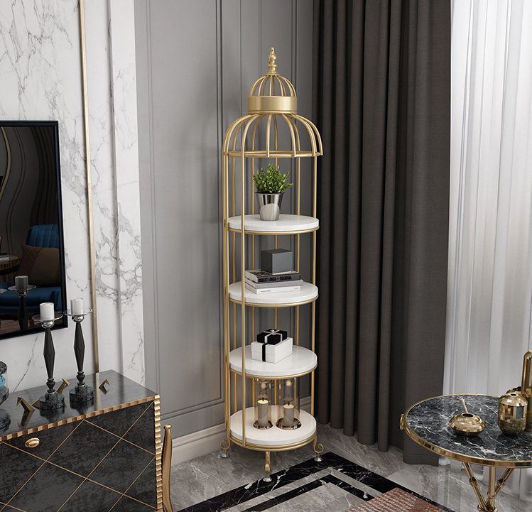 Rustproof Four Layers 32x136cm Metal Flower Stand Birdcage Shape