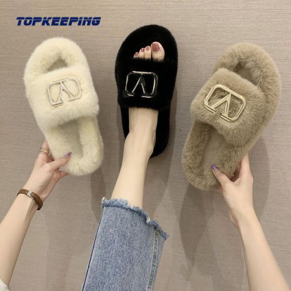 1D0029 Lady Wholesale Furry Fashion Fur Fluffy Slipper