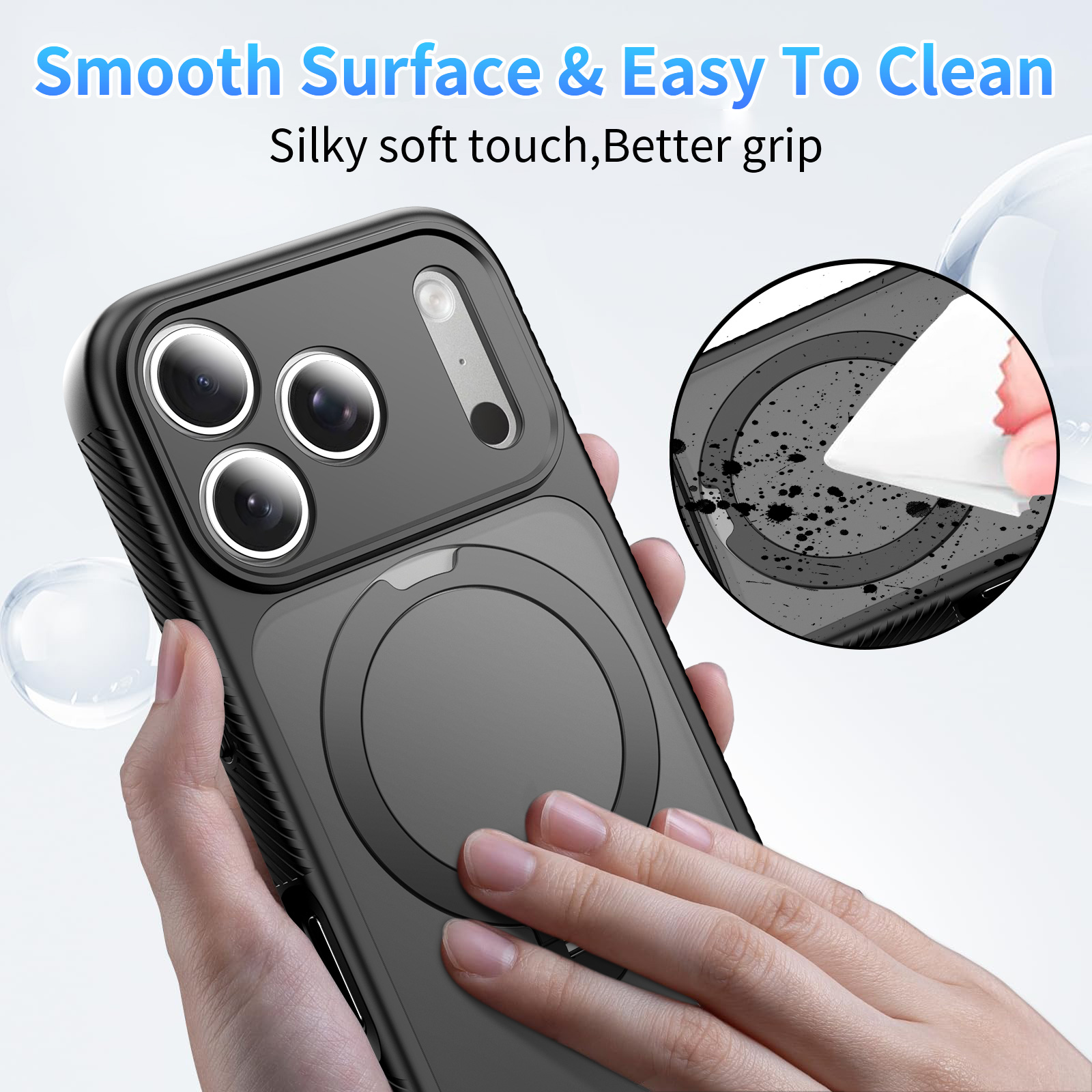 Laudtec TPU+PC Skin-Feel Magnetic Phone Protective Case for iPhone 15 16 17 18 Pro Max, 60° Rotatable 170° Fold Ring Kickstand