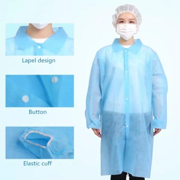 OEM CE Nonwoven Protective Lab Coat Disposable Visitor Coat with Label Accessories