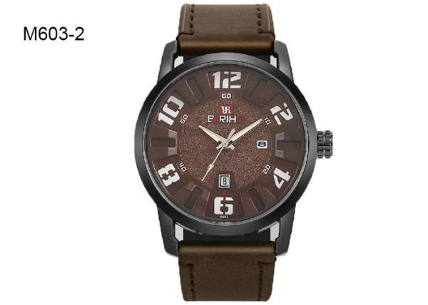 Analog Display Date Men's Quartz Watch Casual Waterproof Leather Strap M603