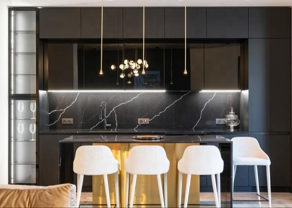 Armário de cozinha moderno de Stuya com projeto da mobília do moderna da culinária do aparelho eletrodoméstico da micro-ondas do forno
