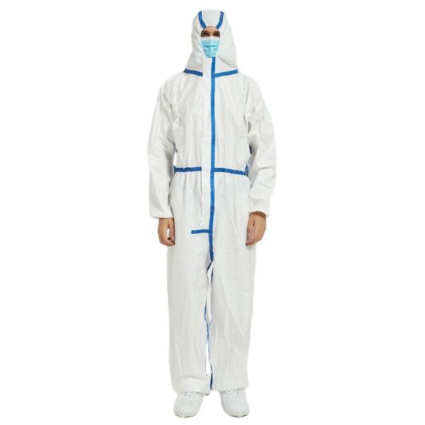 Nonwoven Disposable Microporous Coverall PE Film Coating over PP Layer Seam Sealing Strips EU Standard EN14126 Type 6