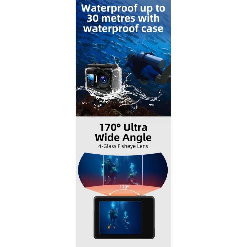 Newest HD 4k Dual Screen Sport Action Camera Motorcycle Bike Helmet Riding Camera 30M Waterproof Sport Camera with WIFI