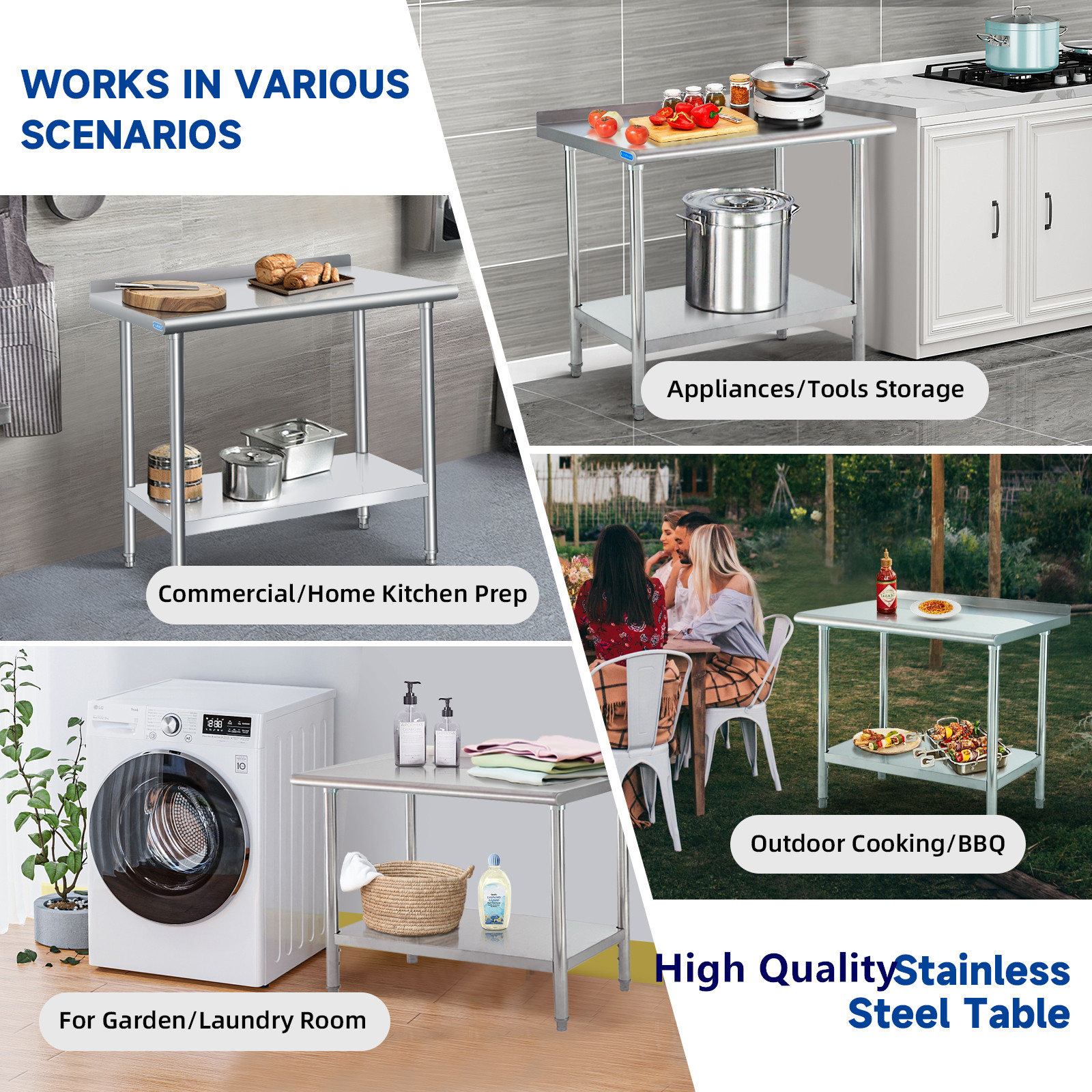 Stainless Steel 304 Kitchen Workbench with Customizable Size and Corrosion Resistant for Commercial Use