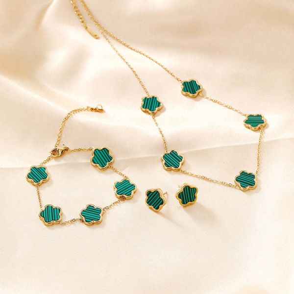 Ensemble de bijoux de trèfle en acier inoxydable plaqué d'or pour filles et femmes