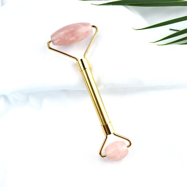 End Design Pink Rose Quartz Guasha Facial Roller 100% Crystal Gua Sha Massager for Face Eye Neck Massage Beauty Tools