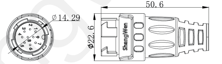 M19 Connector 9pin Black 5A Solder Overmolded Aluminum Alloy Shell Nylon IP67