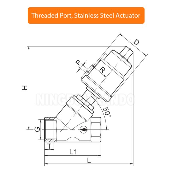Threaded Dimension 2-logo 1/2'' Pneumatic Angle Seat Valve DN15 Stainless Steel NC Process Valve