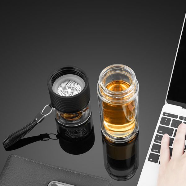 Lightweight Clear Double Wall Glass Tea Infuser Bottle Tumbler With Filter