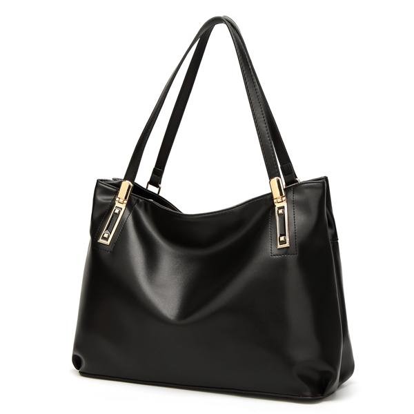 Soft Leather Shoulder Handbags , Leather Black Handbags With Long Shoulder Straps