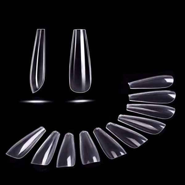 Customize Brand Long Coffin 550pcs Box Tapered clear Soft Gel Full Cover Nails