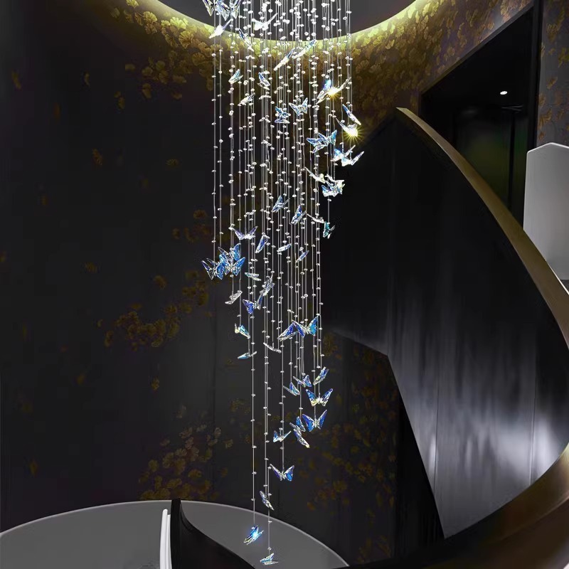 Butterfly Crystal Chandelier Living Room Crystal Staircase Pendant Light Indoor Large LED Lights(WH-NC-165)