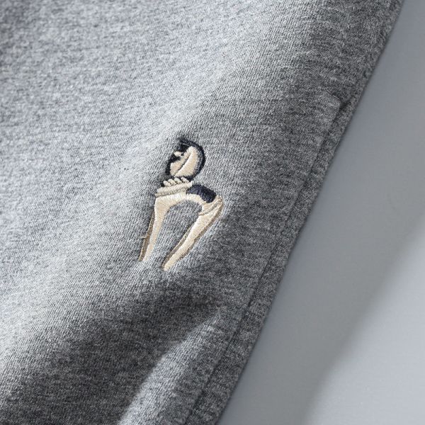 100% Cotton Embroidery Men's Fleece Lined Joggers Padded Warm Pants Trousers for Mid Waist