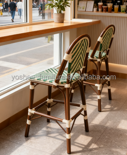French Bistro Style Bar Stools Set Vintage Counter Height Stools with Cane Back