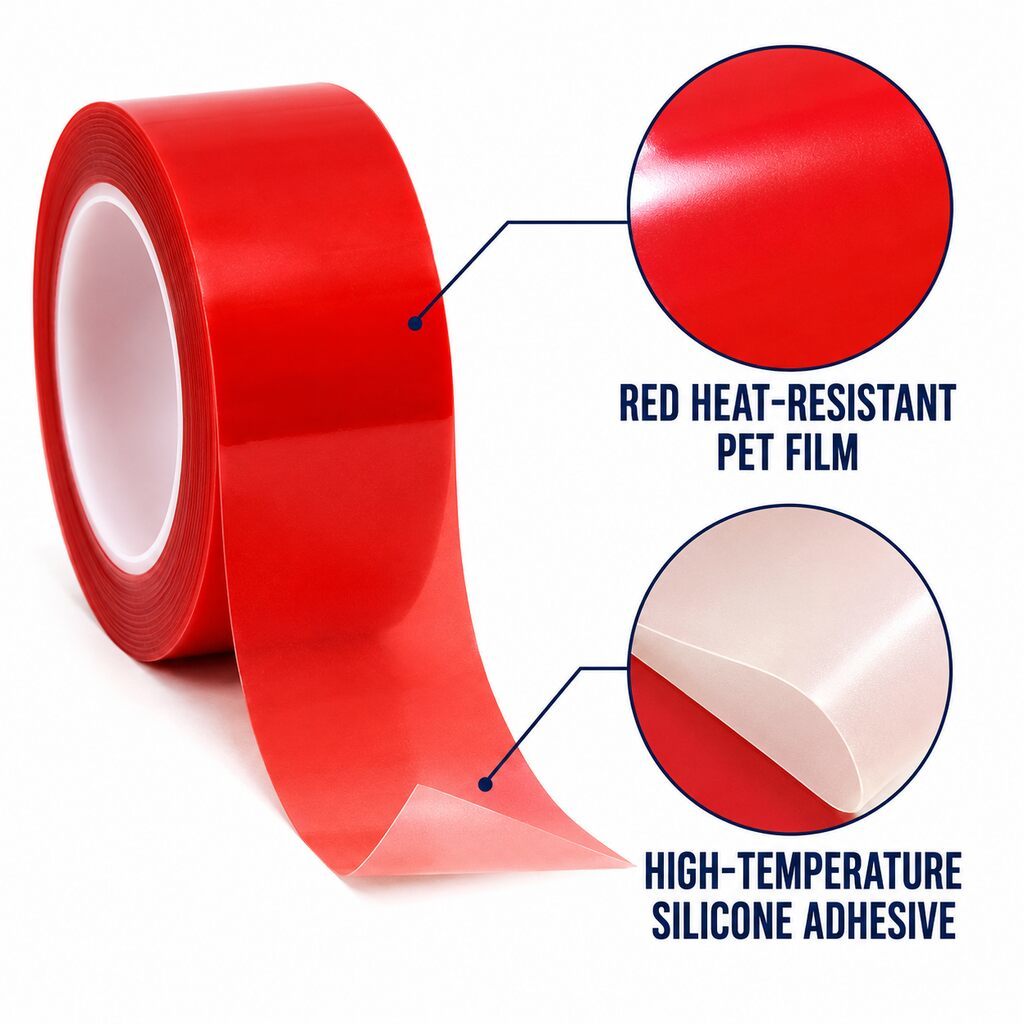 Red PET High Temperature Tape (Red Polyester Masking Tape / Red Powder Coating Tape / High-Visibility Process Protection Tape) – For Grounding Points, No-Spray Areas & PCB Masking