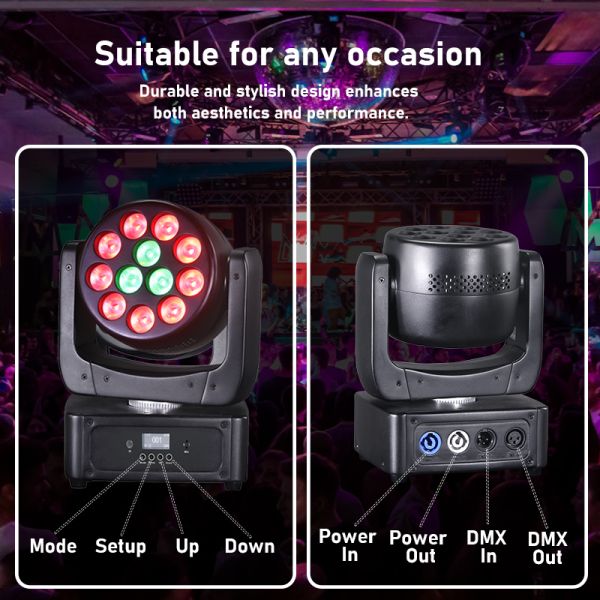 12x8W RGBW 4in1 LED Moving Head DJ Light DMX512 9° Beam Wash Stage Lighting  for Stage Nightclub KTV Wedding Performance
