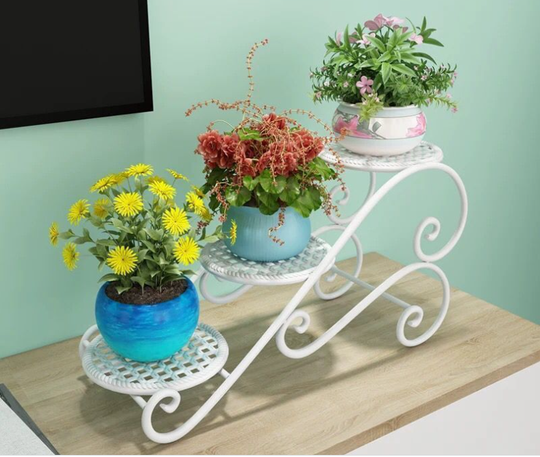 White 2 Tier Flower Cart Plant Stand , 45cm Width Plant Cart Indoor