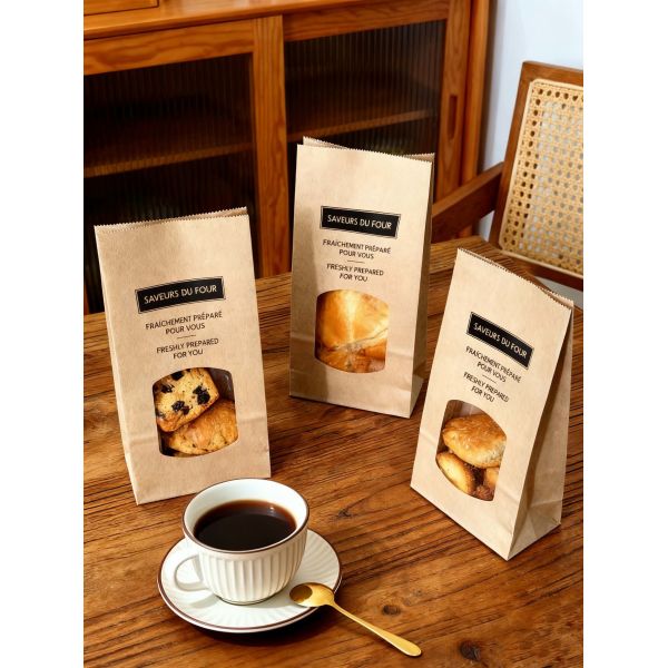 Customized Window SOS Kraft Bakery Bag Bread Bag Food Bag With Clear Window Use For Baked Food Tough And Good Tear Resistance