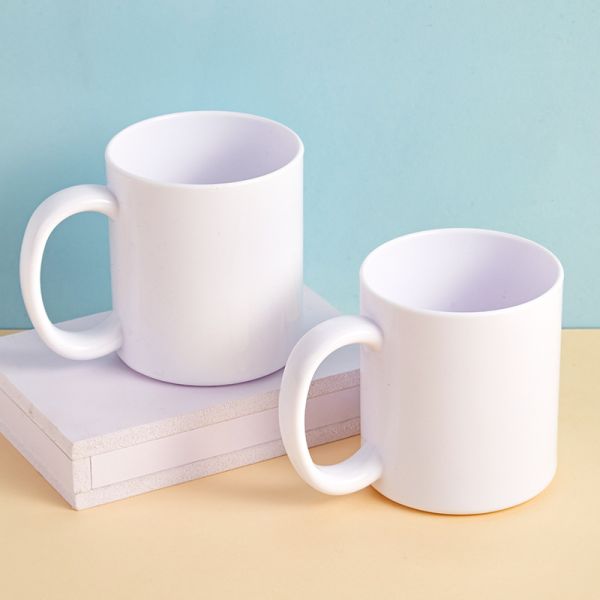 11oz White Sublimation Plastic Cups Diy Custom Plastic Mug Blanks