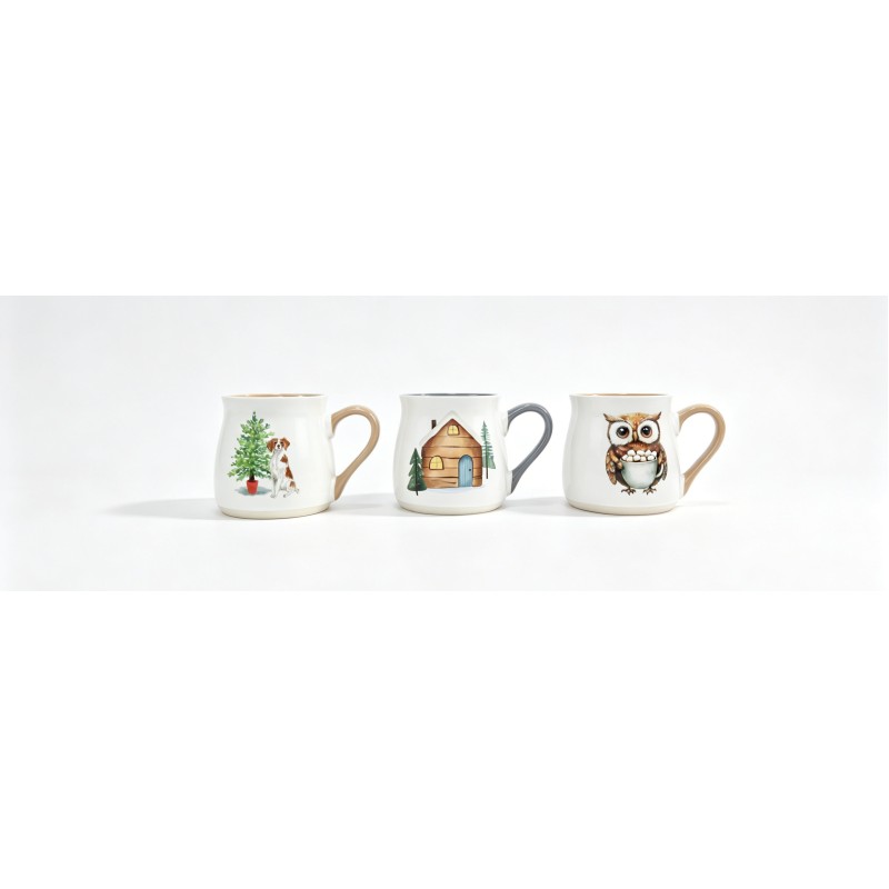 Winter Holiday Watercolor Curved Belly Ceramic Mug Collection