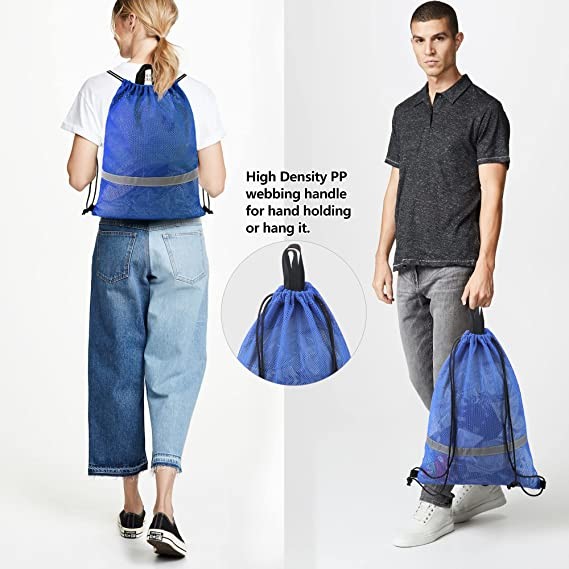 Beach BeeGreen Mesh Drawstring Bag Backpack Lightweight Heavy Duty For Sport