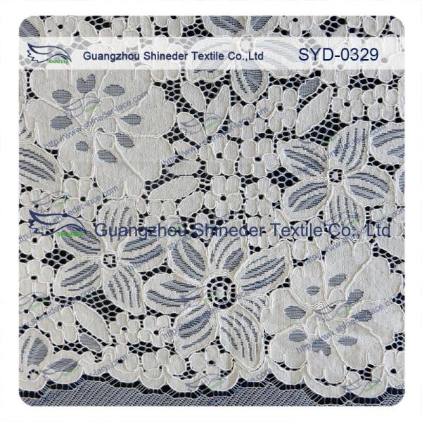 Blue Corded Lace Fabric For Wedding Dresses / High Fashion Lace Fabrics